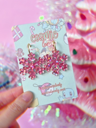 Pink Winter Snowflake Earrings | Default Title