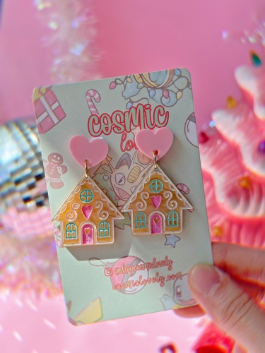 Pink Christmas Gingerbread House Earrings | Default Title