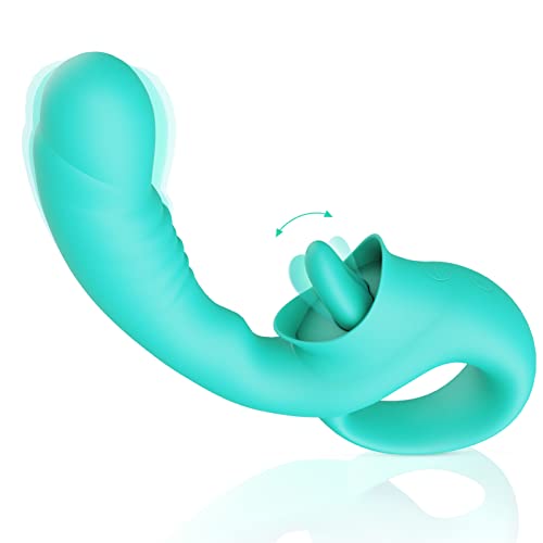 G Spot Clitoral Licking Vibrator, Silicone Dildo Clitoral Stimulator with 10 Licking & Vibrating Modes, Strapless Strap-On Dildo Vibrators for Multiple Stimulation, Adult Sex Toys for Women (Green) - Green