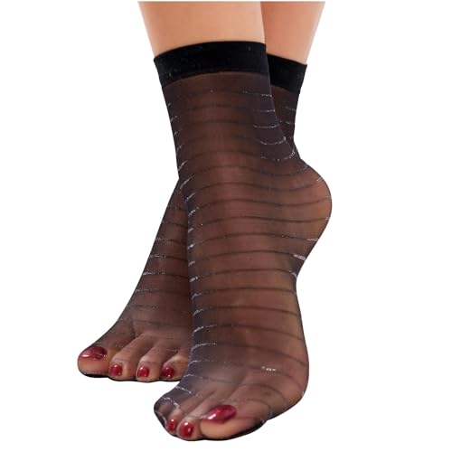 DAYMOD Women's European Fashion Accessories - Ankle Ruffle and Securely Stitched Bow Socks - Vintage Sheer Lace - One Size - Black Stripes