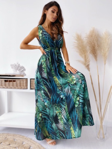 Hawaii Long Maxi Dress | 2X-Large / Grn/Blu Tropical