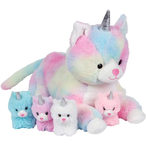PixieCrush Unicorn Stuffed Animals for Girls Ages 3-8 - Mommy Cat Unicorn with 4 Baby Kittens - Magical Cat Pillow Plushies - Enchanting Plush Cat with Stuffed Kittens - KittyCorn