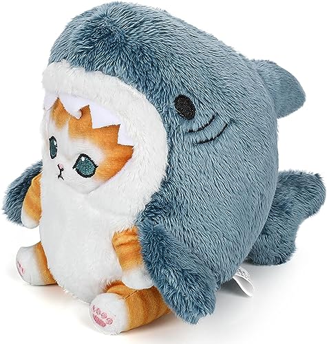 Voiulp 8'' Cute Shark Cat Plush Toy, Soft Shark Cat Stuffed Animal Plushies Doll Pillow Birthday for Kids Boys Girls Home Sofa Decor