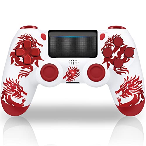 Wireless Controller Compatible with PS4/Slim/Pro and PC, Game Remote with Dual Vibration/6-Axis Motion Control - Fire Dragon - red