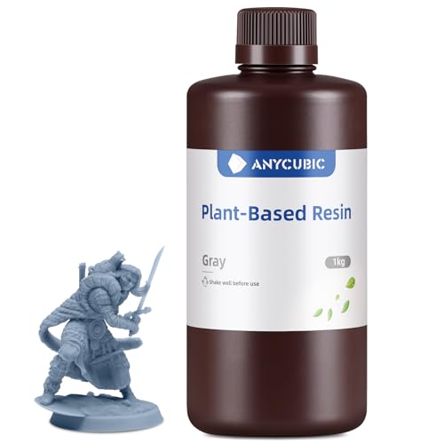 ANYCUBIC 3D Printer Resin with Low Odor and Safety, 405nm UV Plant-Based Rapid Resin with High Precision and Quick Curing for LCD 3D Printing (Grey, 1000g) - Grey - 1kg