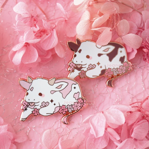 Sakura Ox Enamel Pin - Pink