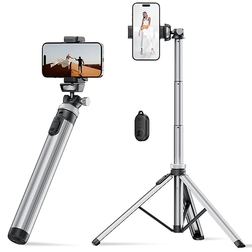EUCOS Metal Phone Tripod Stand, 67" Tripod for Phone with Remote & Lightweight Camera Tripod Stand, Sturdy Extendable Cell Phone Tripod for iPhone/Android - Deep Grey