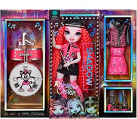 Rainbow High Vision and Neon Shadow-Mara Pinkett (Neon Pink) Fashion Doll. 2 Designer Outfits to Mix & Match with Rock Band Accessories PLAYSET, Great Gift for Kids 6-12 Years Old & Collectors
