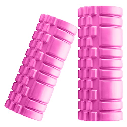Foam Roller Set - 2 Roller (12" and 13") High-Density Round Foam Roller for Exercise, Massage, Muscle Recovery (Roses Red) - Roses Red