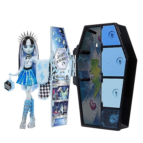 Monster High Skulltimate Secrets Fearidescent Series Doll & Accessories, Frankie Stein, Dress-Up Locker & 19+ Surprises - Frankie