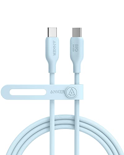 Anker 543 USB C to USB C Cable (240W 6ft), USB 2.0 Bio-Based Charging Cable for iPhone 15/15Pro/15Plus/ 15ProMax, MacBook Pro 2020, iPad Pro 2020, iPad Air 4, Samsung Galaxy S23 (Misty Blue) - 6ft - Misty Blue