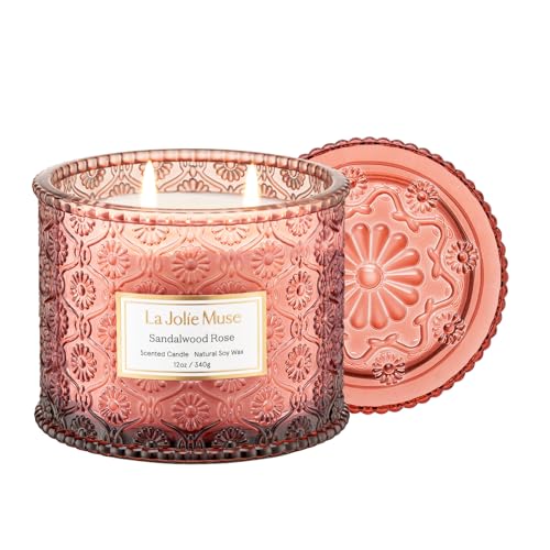 LA JOLIE MUSE Scented Candle, Sandalwood Rose Candle, Large 2-Wick Soy Candle for Aromatherapy, Candles Gifts, Long Burning Time, Candles for Home Scented, 12oz - Sandalwood Rose