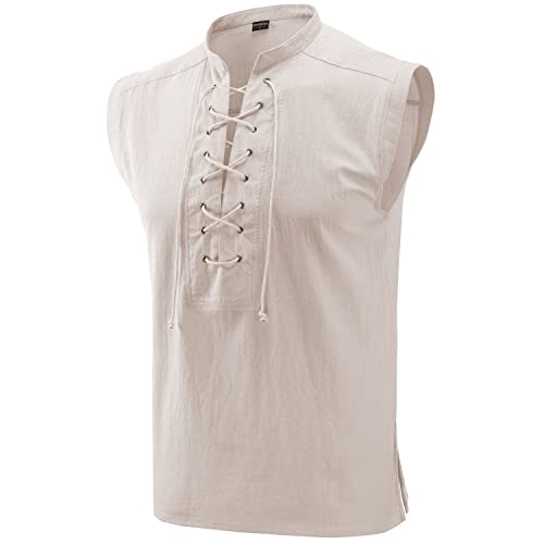 Moomphya Mens Pirate Renaissance Viking Steampunk Medieval Gothic Celtic sleeveless Shirt barbarian Top Tee