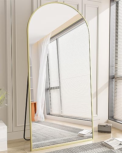 Koonmi 34"x76" Arched Full Length Mirror, Gold Large Floor Mirror with Aluminum Alloy Frame Standing Hanging or Leaning Wall-Mounted Mirror, Vanity Mirror for Living Room and Bedroom - Gold - 34x76