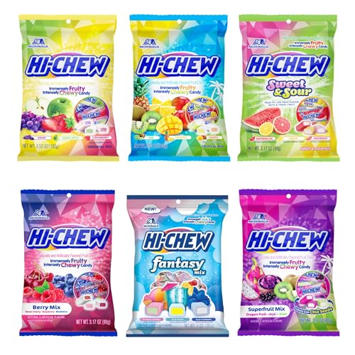 HI-CHEW Variety Mix, Pack of 6 Bags - 17 Flavor Assort - Unique Fun Soft & Chewy Taffy Candy - Immensely Juicy Fruit Flavors - Individually Wrapped for Sharing - Variety Pack (6ct) - 6 Bags