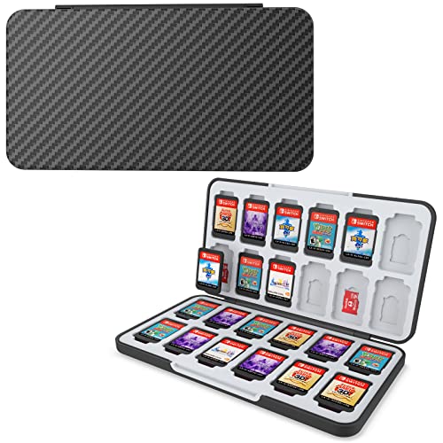 HEIYING Game Card Case for Switch&Switch OLED Game Card or Micro SD Cards,Carbon Fibre Surface Processes Design Switch Game Card Case with 24 Game Card Slots and 24 Micro SD Card Slots. - Carbon Fibre Black