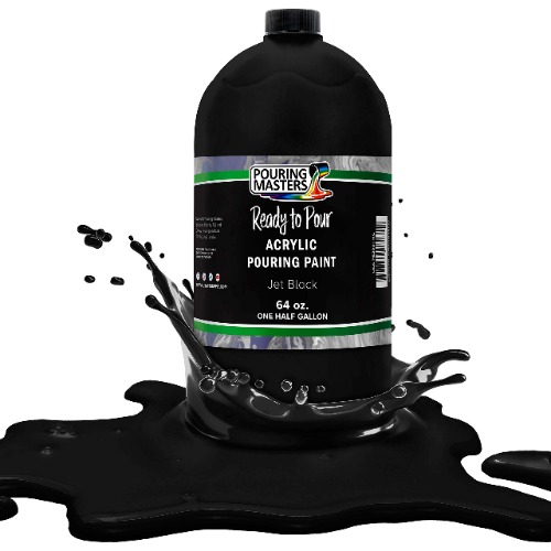 POURING MASTERS Jet Black Acrylic Ready to Pour Pouring Paint - Premium 64-Ounce Pre-Mixed Water-Based - for Canvas, Wood, Paper, Crafts, Tile, Rocks and More - Jet Black 64 Fl Oz