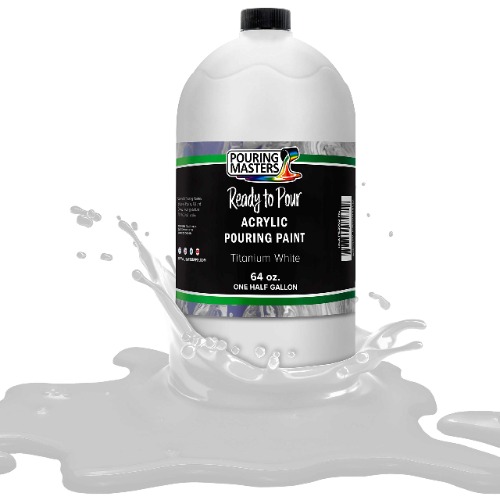 POURING MASTERS Titanium White Acrylic Ready to Pour Pouring Paint - Premium 64-Ounce Pre-Mixed Water-Based - for Canvas, Wood, Paper, Crafts, Tile, Rocks and More - Titanium White 64 Fl Oz