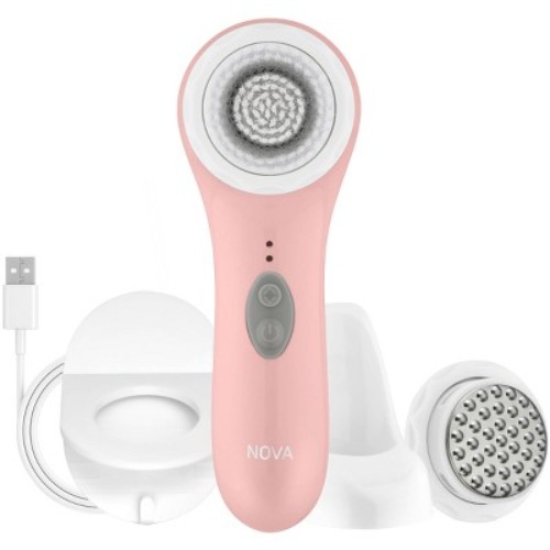 Spa Sciences NOVA Sonic Facial Brush with Antimicrobial Brush Bristles & Serum Infuser - Pink