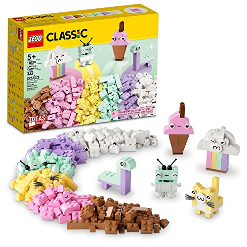 LEGO Classic Creative Pastel Fun Bricks Box 11028, Building Toys for Kids, Girls, Boys Ages 5 Plus with Models; Ice Cream, Dinosaur, Cat & More, Creative Learning Gift - Box