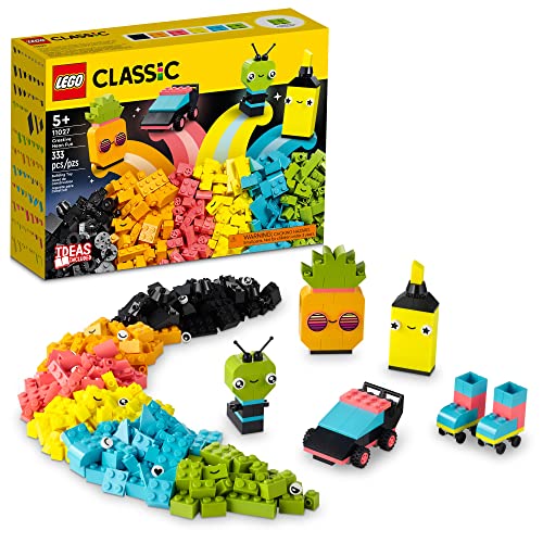 LEGO Classic Creative Neon Colors Fun Brick Box Set 11027, Building Toy to Create a Car, Pineapple, Alien, Roller Skates, and More, Hands-on Learning for Kids, Boys, Girls 5 Plus Years Old - Fun Brick Box Set