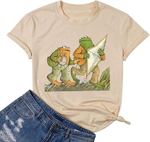 Frog Shirt for Women Classic Book T-Shirt Vintage Graphic Tee Tops Book Lovers Shirt Funny Teacher Shirt - Small - Apricot 2