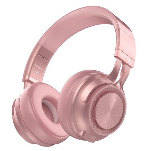 Headphones Over-Ear - [40 Hrs Playing Time, Soft Protein Earpads] Foldable HiFi Stereo Wireless Headphones with Microphone, Deep Bass Headset for Phone, PC, iPad - Rose Gold
