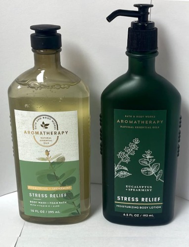 Aromatherapy Stress Relief Eucalyptus Spearmint 10 Oz Body Wash & Foam Bath and 6.5 Oz Body Lotion Bundle (Eucalyptus Spearmint)