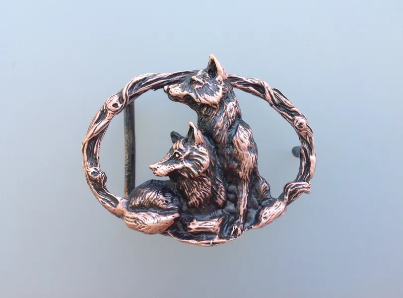 FOX belt buckle Copper ox finish wildlife jewelry Zimmer sculpture