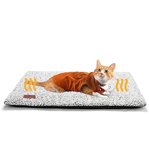 Self Warming Cat Bed Self Heating Cat Dog Mat 29.1 x 18.9 inch Extra Warm Thermal Pet Pad for Indoor Outdoor Pets with Removable Cover Non-Slip Bottom Washable (Light Grey) - 74L x 48W x 2H cm - A-Light Grey