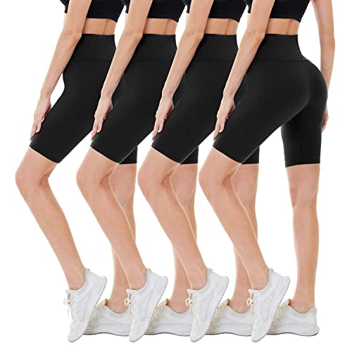 CAMPSNAIL 4 Pack Biker Shorts for Women – 8" High Waist Tummy Control Workout Yoga Running Compression Exercise Shorts - 8 inch - Large-X-Large - 2#black, 4 Packs