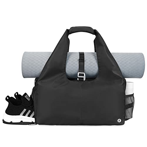 Women Gym Bag with Shoe Compartment and Wet Pocket with Adjustable Yoga Mat Holder - 1-Black