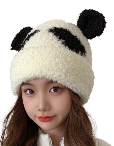 Women's Cute Beanie Hat Lambwool Warm Stylish Panda Hats Christmis Gifts Kawaii Panda Ears Hats for Teens Kids 2022 Outdoor - White