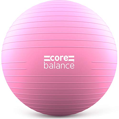 Core Balance Exercise Ball for Workouts, Anti-Burst and Slip Resistant, Swiss Yoga Ball for Pregnancy, Stability, Fitness and Physical Therapy, 4 Sizes, with Pump - 29" - Pink