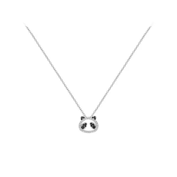 Cute Panda Pendant S925 Sterling Silver Chokers Necklace Dainty Shining Cubic Zircon Diamond Adjustable Link Chain Animal Necklacs Tiny Trendy Everyday Jewelry Birthday Christmas Gifts for Women Teen Girls Friend Necklace