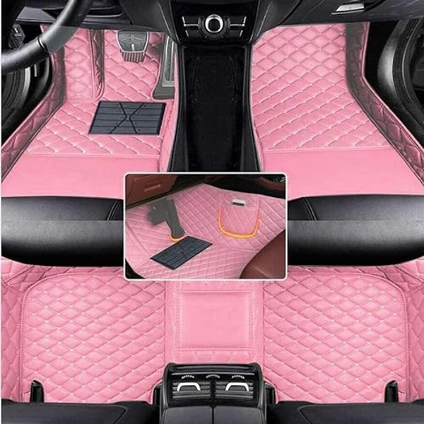 Customized Artificial Leather Car Floor Mats - Waterproof, Anti-Slip, Suitable for Cars, SUVs, Trucks - Protect Your Vehicle's Interior from Dirt and Debris (Pink)