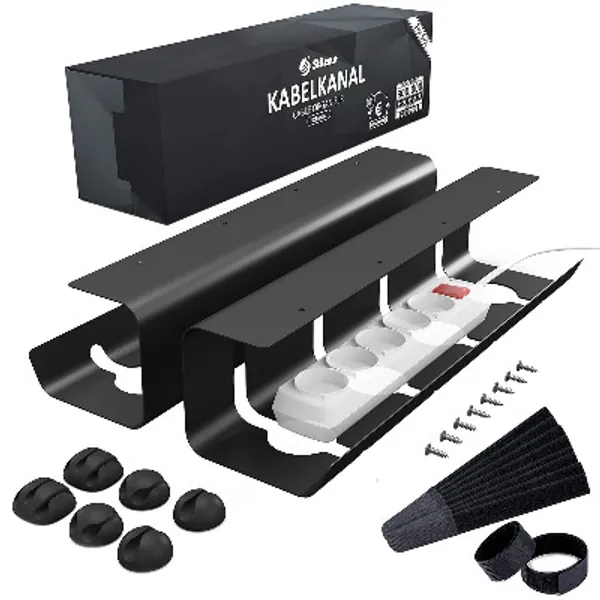 Kabelkanal Schreibtisch TÜV Rheinland geprüft - Kabelmanagement Schreibtisch für Ordnung am Arbeitsplatz - Kabelhalter Kabelwanne Tisch 2er Set - 43 x 12 x 10 cm - Kabelkorb schwarz