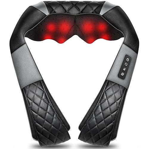 Shiatsu Neck and Shoulder Massager, Back Massager with Heat - Gift for Women/men/Mom/Dad - Deeper Tissue 4D Kneading Massage for Shoulder, Neck and Back, Use at Home, Office, Car (Black grey) - Black Grey