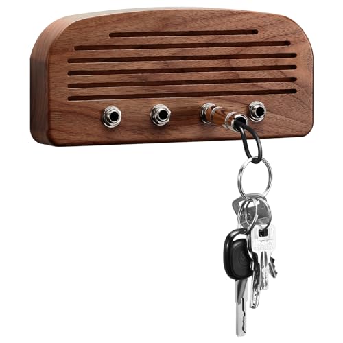 YONSMIT Key Holder for Wall Decorative, Guitar Amp Key Holder Wall Mount, Speaker Wood Key Storage, Key Rack Hook Includes 4 Guitar Plug Keychains