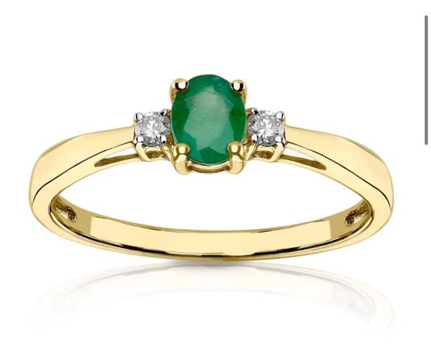 9ct Yellow Gold Diamond & Oval Emerald Ring