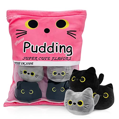 Cute Black Cat Plush Toy, Removable Stuffed Animal Plush Dolls, Soft Cute Gray Cat Plush Pillow Throw Pillow Home Decoration Gift for Kids Girls (6pcs a Bag, Pink) - Cat-pink