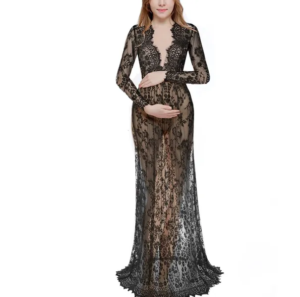 CYzpf Maternity Photoshoot Dress Long Sleeve Flowy Tulle Off Shoulder Pregnancy Clothing Gown Pregnant Women's Maxi Photography Elegant Long Dresses