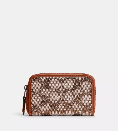 Essential Small Zip Around Card Case In Crystal Signature Jacquard