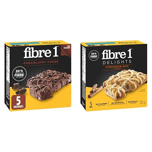 Fibre 1 Chocolate Fudge Brownies, 5-Count, 125 Gram & Delights Cinnamon Bun Flavour, 5 Count