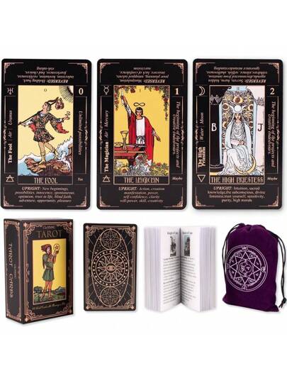 Original Tarot Deck With Guide/Linen Carrying Bag, - Smith Classic Artwork, 78 Classic Original Tarot Cards Fortune Telling Game, Traditional Standard Tarot Deck With Rich Meanings, Durable Tarot Deck For Beginners To Experts Advanced (Black)