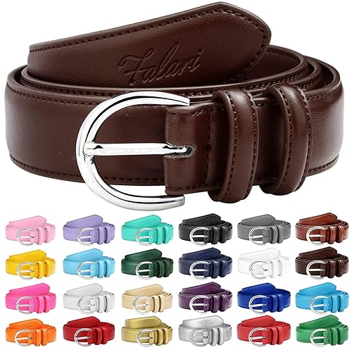 Falari Women Genuine Leather Belt Fashion Dress Belt With Single Prong Buckle 6028-31 Colors - Dark Brown - M 34-36 (fit waist 32-34)