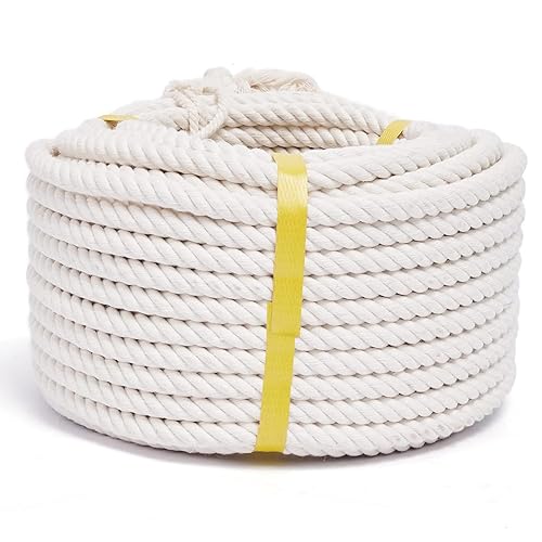 Natural Cotton Craft Rope 1/2 Inch x 50 Feet, 4-Strand Twisted Cotton Ropes, Natural Thick White Soft Rope Cord for Sports, Decoration, Pet Toys, DIY Crafts, Indoor & Outdoor Use - 1/2 Inch x 50 Feet