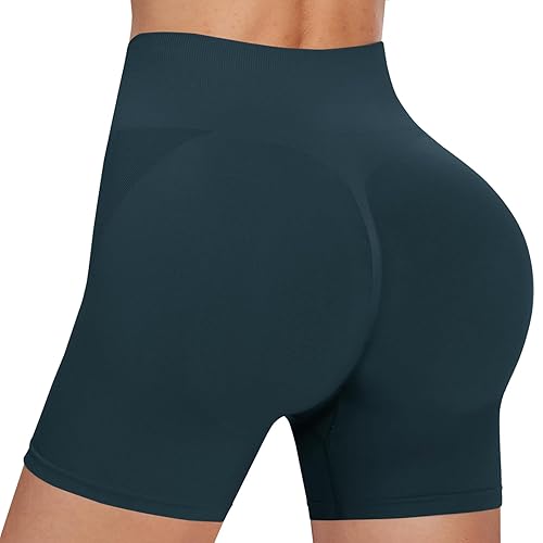 QGGQDD Workout Biker Shorts for Women - 3"/5"/8" High Waisted Tummy Control Spandex Booty Shorts for Gym Yoga Volleyball - 5" Inseam Seamless - Large-X-Large - Dark Teal