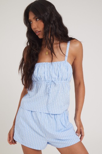Luck & Trouble Sky Stripe Gathered Top Blue Stripe | 14