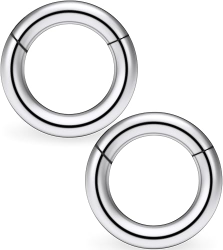 Yaalozei 2G 4G 6G 8G 10G 12G Hinged Large Septum Rings Clicker Surgical Steel Ear Gauges Tunnels Plugs Hoop Earrings Expander Taper Stretching kit Big Septum Nose Ring Piercing Jewelry for Men Women - 6G-16mm(5/8inch)-Silver